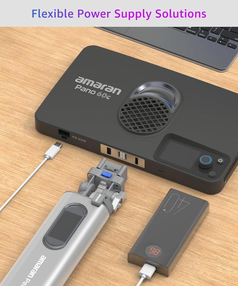 عماران أبوتشر أماران بانو 60c كيت ضوء لوحة LED كاملة اللون 60 وات RGBWW مع USB-C PD، حرارة لون 2300K-10000K، 12 تأثير ضوئي، تحكم عن طريق التطبيق، مع صوفبوكس وحافظة للحمل للإضاءة التصويرية والاستوديو (فحم) - Image 5